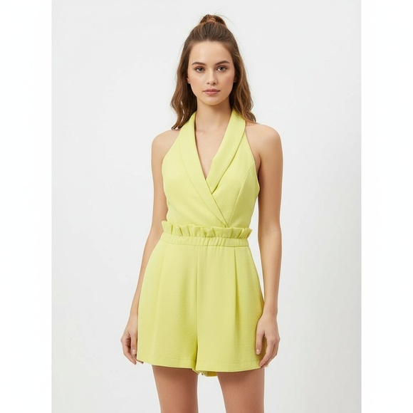 Idem ditto Romper Womens Size S Yellow Halter Open Back Pleated Casual - Picture 2 of 5